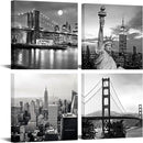 LevvArts Black and White City Wall Art Modern Brooklyn Bridge Picture Prints US Cityscape Canvas Artwork for Bedroom Home Decor by CozyNest Decor