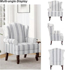 Accent Chair, High Back Upholstered Armchair with High Resilience Sponge & Wood Legs, Mid-Century Modern Comfy Single Sofa Reading Chairs for Living Room, Bedroom (Stripe Navy, Set of 1) by CozyNest Decor