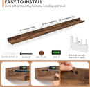 Fun Memories Picture Ledge Shelves Set of 2, 55 Inch Rustic Wall Mounted Floating Shelves with Lip for Home Storage and Décor in Bathroom, Kitchen, Nursery, Bedroom, Living Room, Brown by CozyNest Decor