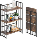 4NM No Assembly 3 Tiers Folding Bookshelf, 35" H Foldable Storage Shelves Vintage Bookcase Standing Racks Study Organizer Home Office - Rustic Brown Black by CozyNest Decor