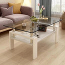 Glass Coffee Table Rectangle Living Room Center Table, with Gray Tempered Glass Tabletop and White MDF Layer,for Living Room and Office, Gray+White by CozyNest Decor