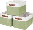 Storage Bins Large Fabric Storage Baskets for Shelves 3 Pack, Decorative Linen Closet Baskets with Handles for Organizing, Shelf, Clothes, Home, Office, 15x11x9.5Inches (Green&White) by TinyTreasures Baby Boutique
