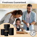 Pebble & Stem® Black Metal Canister Set for the Kitchen Counter, Food Canister Set of 4, Airtight Lids, Sugar and Flour Containers for Countertops, Coffee and Tea Storage, Farmhouse Decor by CozyNest Decor