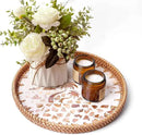 Round Rattan Tray with Mother of Pearl Inlay & Wooden Base - Decorative Wicker Serving Tray for Coffee/Bread/Fruits, Food Storage & Display - Multipurpose Home Decor (M,Island) by CozyNest Decor