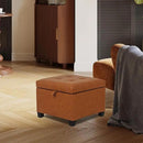 Adeco 17.5" Faux Leather Storage Ottoman with Hinged Lid, 14 Inch High Square Cube Foot Stool with Storage, Upholstered Vanity Stool with Solid Wood Legs for Living Room, Bedroom, Dorm (Warm Orange) by CozyNest Decor