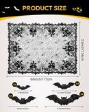eZAKKA Halloween Table Cloth with 16 Pcs Bats Wall Decor, Spider Web Table Cloth Black Tablecloth Lace Fabric Table Cloths for Rectangle for Parties Gothic Spooky Home Decorations, 53x68 Inch by CozyNest Decor