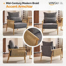 VINGLI Boho Braid Accent Armchairs Set of 2,Mid-Century Modern Chiars with Solid Wooden Armrest,Comfy Louge Cushion Chairs with Waist Pillow for Bedroom,Living Room,Reading Room, Gray by CozyNest Decor