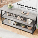 LVB Long Console Table with Storage, Farmhouse Rustic Skinny Entryway Table, Modern Wood Metal Hallway Sofa Table with Shelf, Industrial Narrow Couch Entry Table for Foyer Living Room, Light Grey, 63 by CozyNest Decor