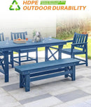 HDPE Outdoor Dining Set of 6, Patio Dining Table Set with 4 Chairs and 1 Bench, 6 Pieces HDPE Dining Set with Umbrella Hole, Outdoor Furniture Sets for Deck, Poolside, Garden, Navy by CozyNest Decor