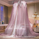 AIKASY Girls and Adults Canopy Bed, Elegant Double-Layer Bed Curtain, Children's Dream Round Lace Mosquito Net, Princess Canopy Net - Fits Twin, Full, Queen, and King Beds (White/Red Bean) by CozyNest Decor
