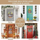 Interchangeable Seasonal Welcome Sign Front Door Decoration with 4 Seasonal Wreaths and LED Light, Rustic Round Wood Wreaths Wall Hanging Outdoor, Farmhouse Front Door Decoration Home Décor by CozyNest Decor