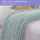 Bigacogo Chunky Knit Throw Blanket for Couch, 51x63 inches, 100% Hand Knitted with Thick Jumbo Chenille Yarn, Cozy Soft Large Rope Knot Cable Crochet Blankets for Sofa Bed Living Room, Misty Green by CozyNest Decor