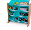 Humble Crew Kids Toy Storage Organizer with 12 Plastic Bins, Natural Wood/Aqua – Removable Bins for Playroom, Bedroom, Toddler Furniture for Boys and Girls Ages by TinyTreasures Baby Boutique