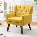 Accent Chairs Set of 2, Button-Tufted Upholstered Living Room Chairs Set of 2, Comfy Reading Chair Mid Century Modern Chairs with Linen Fabric Lounge Arm Chairs for Bedroom (Bright Yellow) by CozyNest Decor