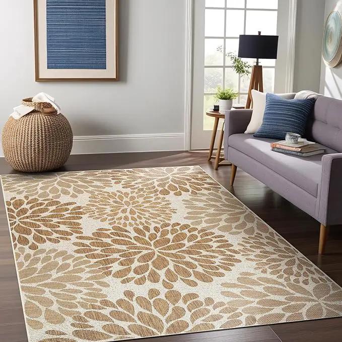 Beverly Rug Outdoor Rug 9x12 Modern Exotic Tropical Leaf Area Rugs for Indoor and Outdoor Patio Deck Porch Garden Water Resistant Washable Outside Carpet (9 x 12 Beige), photo 9 of 9