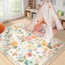 Floral 4x6 Area Rug Machine Washable Soft Print Boho Carpet Non Slip Doormat Low Pile Flower Area Rugs for Living Room Bedroom Nursery Kitchen Dining Room Indoor-Beige/White/Orange by TinyTreasures Baby Boutique