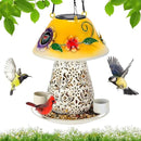 Mushroom Solar Bird Feeders for Outdoors Hanging Metal Wild Bird Feeder Garden Lantern with S Hook for Garden Decoration Yellow by CozyNest Decor