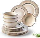 GBHOME Ceramic Dinnerware Sets,12 pcs Embossed Elegant Stoneware Plates and Bowls Sets, Housewarming Wedding Gift | Dishwasher & Microwave Safe | Dishes Set Service for 4 by CozyNest Decor