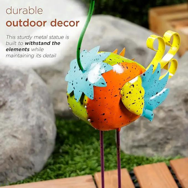 Alpine Corporation LAZ328HH Quirky Metal Rainbow Bird Decor, Animal Statue for Patio, Lawn & Garden, 21" H, Multicolor, photo 2 of 11