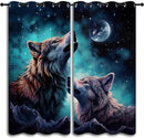 Wolf Blackout Curtains for Boys Girl Bedroom Decor,Starry Sky Howling Wolf Under The Full Moon Thermal Insulated Grommet Drapes Darkening Window Curtain for Living Room Home 42x63 inch by TinyTreasures Baby Boutique