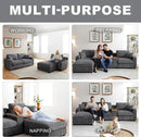 120.3" Modern L-Shaped Sectional Sofa with 360°Swivel Drop-Down Table, Storage Armrest, USB Ports & Movable Storage Ottoman – Plush Linen Cloud Couch for Lounge (Grey) by CozyNest Decor