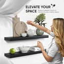 Homeforia Black Floating Shelves 30 inches Long, High End Solid Real Wood 30 inch Floating Shelf for Wall Mounted, Black Wooden 30in Floating Shelves, Heavy Duty Bracket, 30 X 6.5 X 1.75 in, Set of 2 by CozyNest Decor