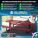 Global Industrial 6’L Rectangular Picnic Table, Expanded Metal, Red Thermoplastic Coating, Attached Benches, 1-1/2” Umbrella Pole Hole, Outdoor-Rated, 1000 lb Capacity, 72” x 30” Tabletop by GreenHaven Gardens