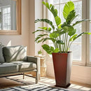 KOL 28''H. Tall Galvanized Steel Glazed Planter with Saucer, Set of 2, Planter Pots with Insert for Indoor & Outdoor Use, Decorative Flower Plant Pots for Front Porch, Patio, Deck - Reddish Brown by CozyNest Decor