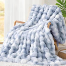 Touchat Luxury 1000GSM Faux Rabbit Fur Throw Blanket, Super Heavy Warm Cozy Grey Blankets for Couch Bed Sofa, Ruched Plush Fuzzy Elegant Soft Reversible Mink Blanket for Living Room Bedroom by CozyNest Decor
