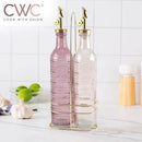 COOK WITH COLOR Glass Olive Oil Bottle Dispenser - 2 Pack- 17oz Oil and Vinegar Cruet - Olive Oil Carafe Decanter for Kitchen by CozyNest Decor