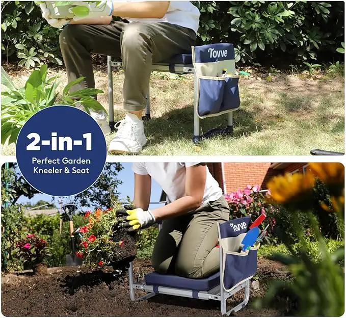 Foldable Garden Kneeler and Seat, Heavy Duty Garden Stool with 10" Wide Detachable Kneeling Pad, Portable Garden Bench Chair with Large Garden Tool Bag, Gardening Gifts for Women, Seniors, Mom, photo 3 of 8