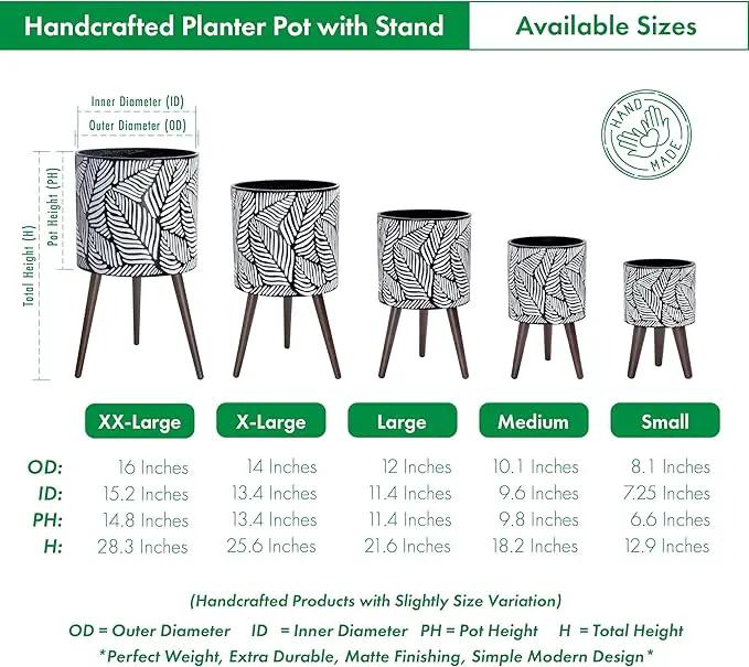 D'vine Dev 10 Inch Planter Pot with Stand, Mid-Century Tall Plant Pot with Legs for Indoor Plants, Medium, White/Grey, 88-L-B-7, photo 3 of 6
