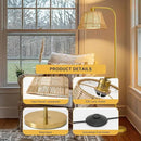 Oneach Arc Floor Lamp for Living Room,Rattan Boho Floor Lamp with Hand-Woven Wicker & Fabric Shade, Foot Switch,Gold Metal Base & Pole,Farmhouse Standing Lamp for Bedroom Corner,Office,Reading by CozyNest Decor