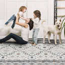 9x12 Area Rug Living Room Rugs, Stain Resistant Washable Rug, Vintage Large Non-Slip Backing, Low Pile Lightweight Print Rug for Bedroom Dinning Room Home Office (White Cream/Gray) by TinyTreasures Baby Boutique