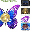 Solar Lights Outdoor Garden Butterfly Decor, Metal Butterfly Statue Decoration with LED Crackle Glass Globe, Solar Powered Lighted Garden Art Decor for Patio Lawn Yard Pathway Tabletop Ground by CozyNest Decor