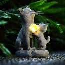 Solar Cat Garden Statue Outdoor Decor - Mother & Kitten Figurines with Flower LED Light, Outside Yard Art Patio Balcony Lawn Ornament, Unique Gifts for Cat Lover by CozyNest Decor