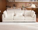 Oversized Modular Sofa, Extra Deep Cloud Corduroy Sectional Couch with Ottoman Chaise, Fluffy Chenille 3 Seater Sofa for Living Room, Villa (Basic 3 Seater, Corduroy White) by CozyNest Decor