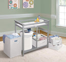 Badger Basket Modern Baby Changing Table - Nursery Furniture with Laundry Hamper and 3 Storage Drawers - Diaper Changing Station with Safety Belt, Changing Pad, Organizer Baskets - Cool Gray and White by TinyTreasures Baby Boutique