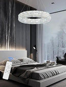 Dia 24" Modern Crystal Chandelier Gold Ring Chandelier Adjustable Height Luxury Crystal Pendant Ceiling Light Fixture for Dining Living Room Bedroom by CozyNest Decor