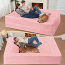 Folding Bean Bag Chair for Adults,3-in-1 Bean Bag Couch Faux Fur Floor Sofa Large Beanbag Convertible Bean Bag Sofa Bed with Pillow in Bedroom,Living Room,Apartment(Queen,Pink) by CozyNest Decor