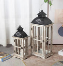 Set of 2 Large Decorative Wooden Metal Lanterns, Farmhouse Rustic Floor Candle Lanterns, Indoor/Outdoor Hanging Lanterns for Home Decor (No Glass) by CozyNest Decor
