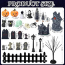 56 Pcs Halloween Village Accessories Set Halloween Haunted House Village Set Miniature Tombstones Tree Fake Spiders Fence Streetlamp Figurines for Home Table Party Decor by CozyNest Decor