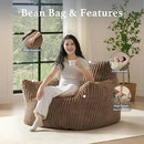 Giant Plush Bean Bag Chair for Adults with Armrests - Oversized Comfy Khaki Beanbag Lounge Lazy Floor Sofa Chair for Living Room, Bedroom & Dorm, Cozy Fluffy Single Cloud Mini Couch by CozyNest Decor