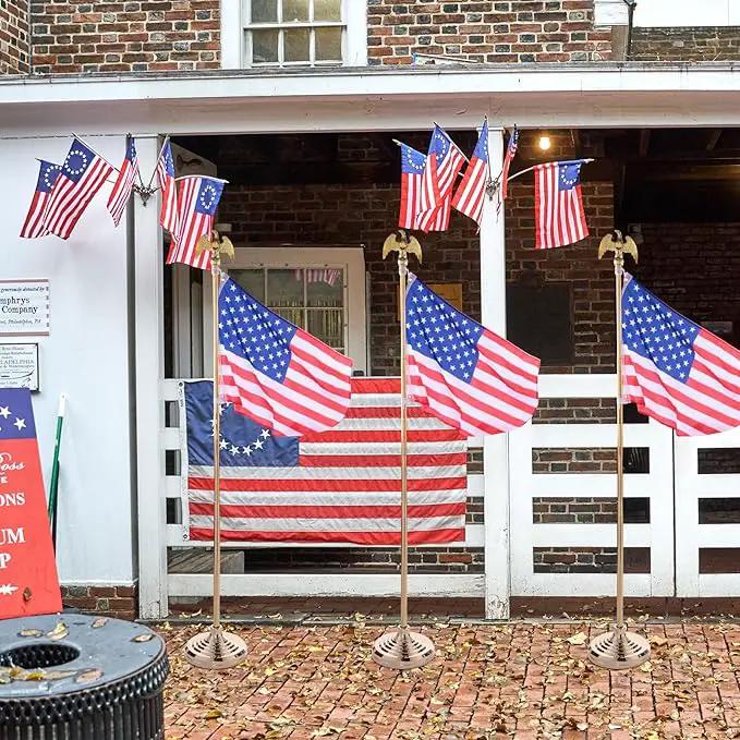 Leinuosen 4 Pcs Flag Holder Stand FlagPole Stand Flag Pole Base for Indoor Outdoor 1.3/1.1 Inch Diameter Flagpole Garden House Classroom Churches Meeting Party Flags Banner(Gold), photo 6 of 7