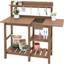 SERWALL Potting Bench Outdoor Potting Table with Sink, HDPE Potting Benches for Outside Gardening Table All Weather Use- Brown by GreenHaven Gardens
