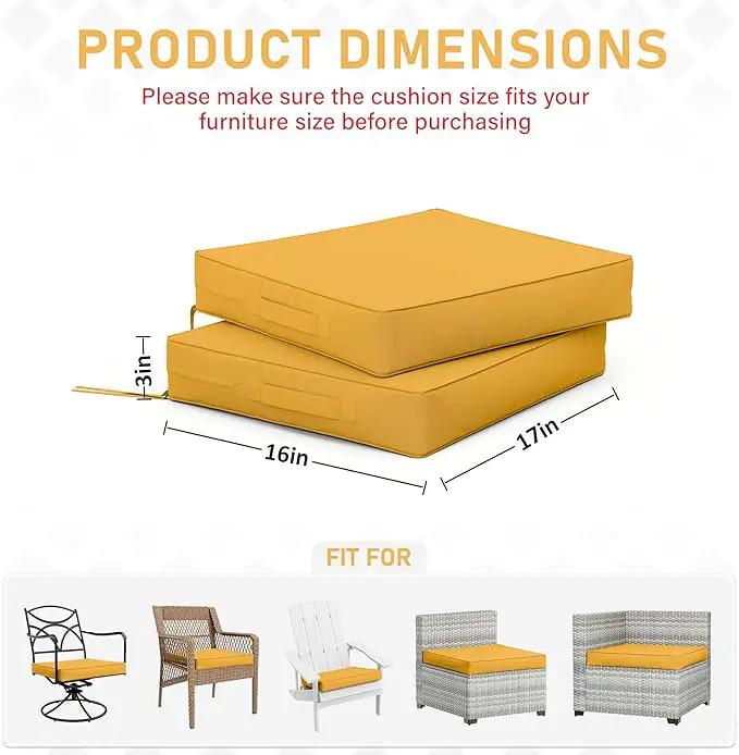Patio Chair Cushions 17 X 16 X 3 Inch Waterproof Outdoor Seat Cushions for Patio Furniture, Outdoor Sofa Couch Pads with Ties & Handle, Set of 2, Yellow, photo 2 of 7