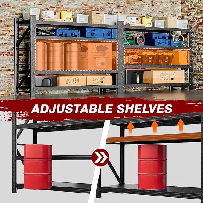 7000LBS Metal Steel Storage Shelves - 78.7" W Black 4 Tier Heavy Duty Rack Commercial Industrial Shelving with Adjustable Shelf for Basement Garage Warehouse - 78.7" W x 24" D x 78.7" H, photo 6 of 6