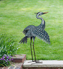 Regal Art & Gift Outdoor Garden Décor, Unique Bird Sculpture, Rustic Metal Bird Statues, Garden Ornaments, Bird Figurine for Lawn, Decorative Sculpture, Heron, Blue, Wings Down, 41"height by CozyNest Decor