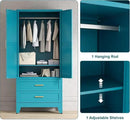 71'' Farmhouse Metal Wardrobe Cabinet with Hanging Rod, 2 Barn Door Wardrobe Closet with Adjustable Shelves,2 Drawer,for Dining Room,Bedroom,Living Room, Cloak Room,Office (Peacock Blue) by CozyNest Decor
