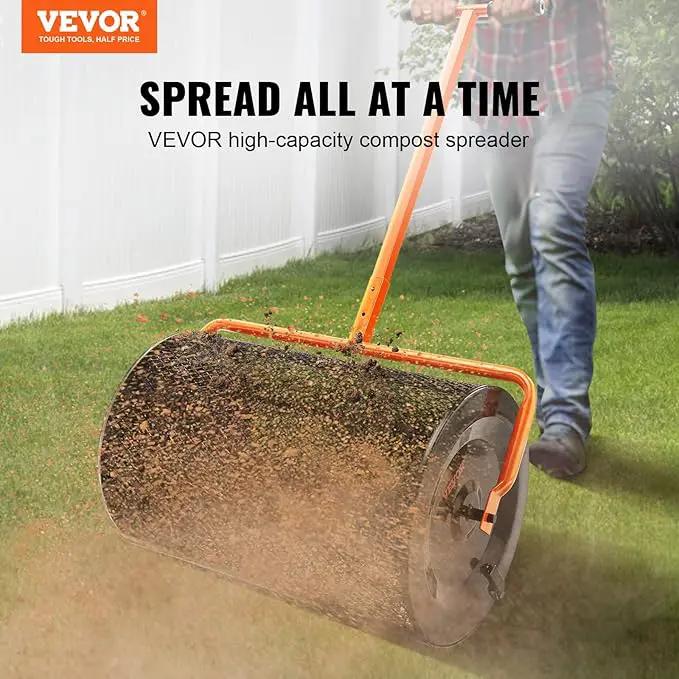 VEVOR Compost Spreader, 24.4-25.6" Height Adjustable Handle, 24" Wide, Lawn and Garden Peat Moss Roller with Side Latches, Powder Coated Steel Mesh Basket for Spreading Manure, Topsoil, Black, photo 2 of 9